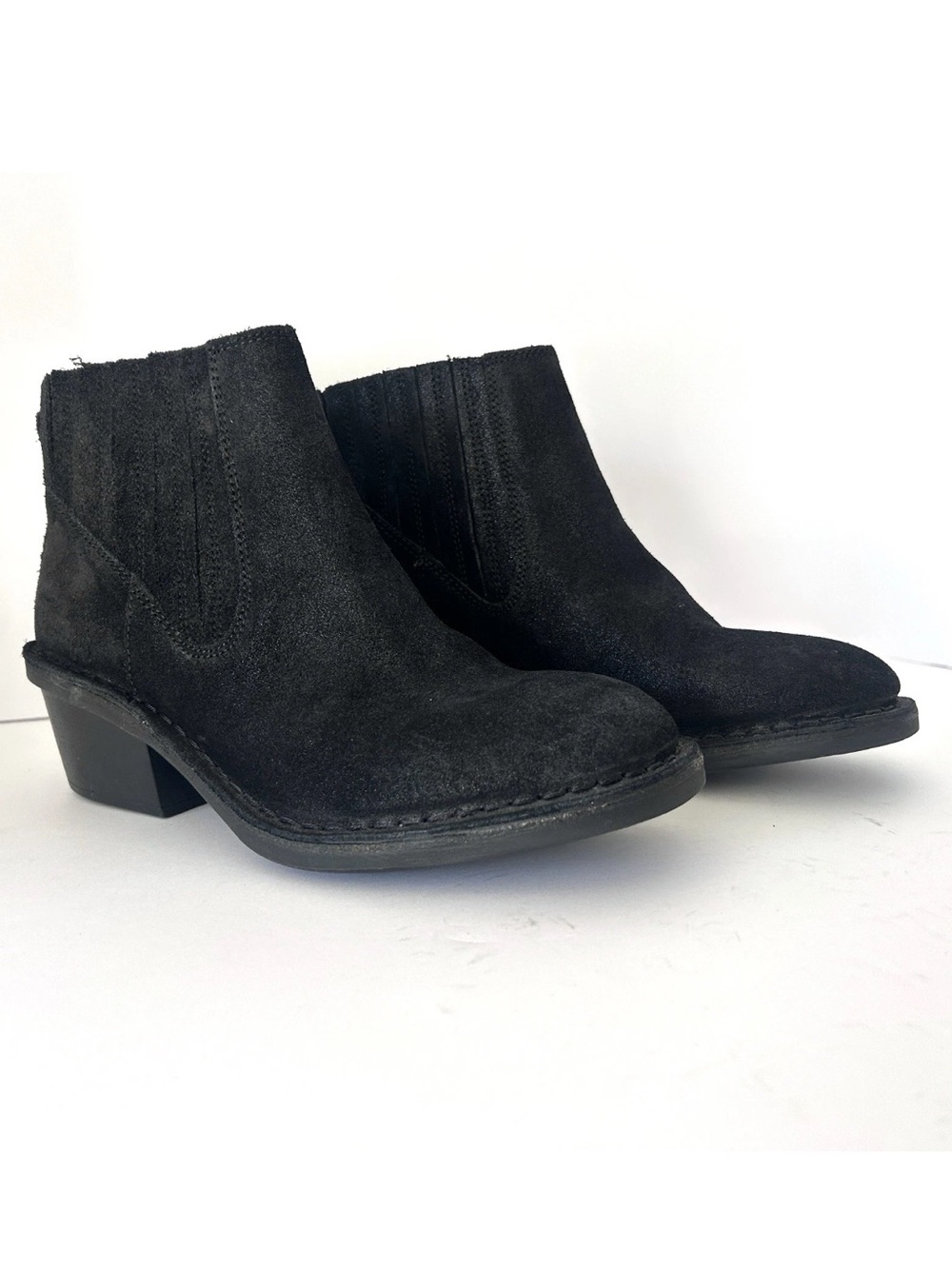 Fly London Dorefly Ankle Boot Heel Chelsea Black Suede Metallic Size 39 EU US 8